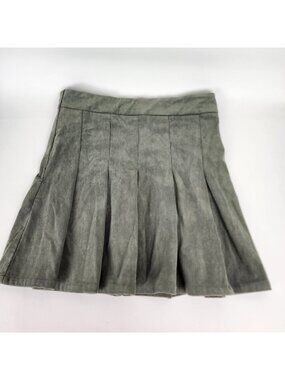 Corduroy Pleated Mini Skirt Medium Grey Olive Green Spring Festival Y2K